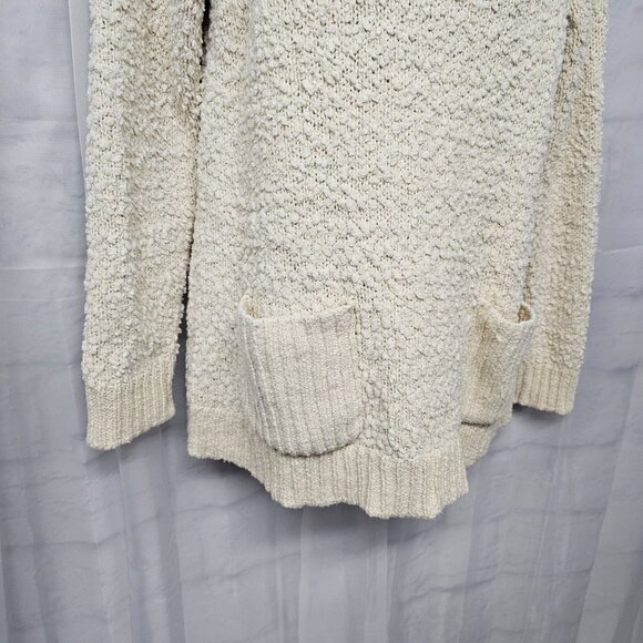 J Jill Cream Popcorn Chenille Sweater Fisherman Shawl Collar Preppy M - Picture 4 of 12